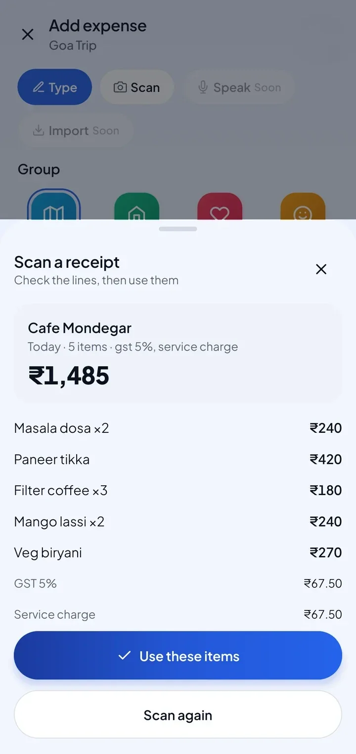 Scan a receipt review sheet
