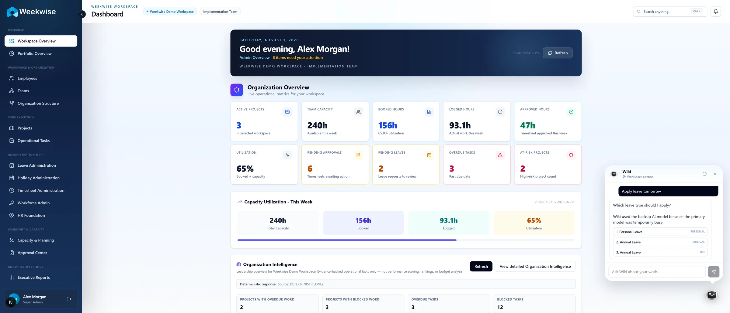 Weekwise AI assistant resolving a leave request